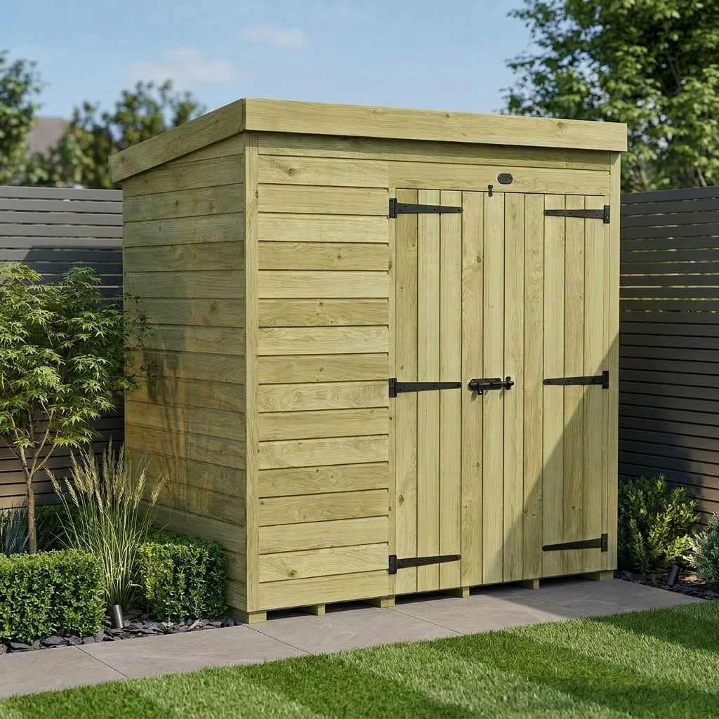 6 x 4 Pent Shed (Double Door, No Windows)