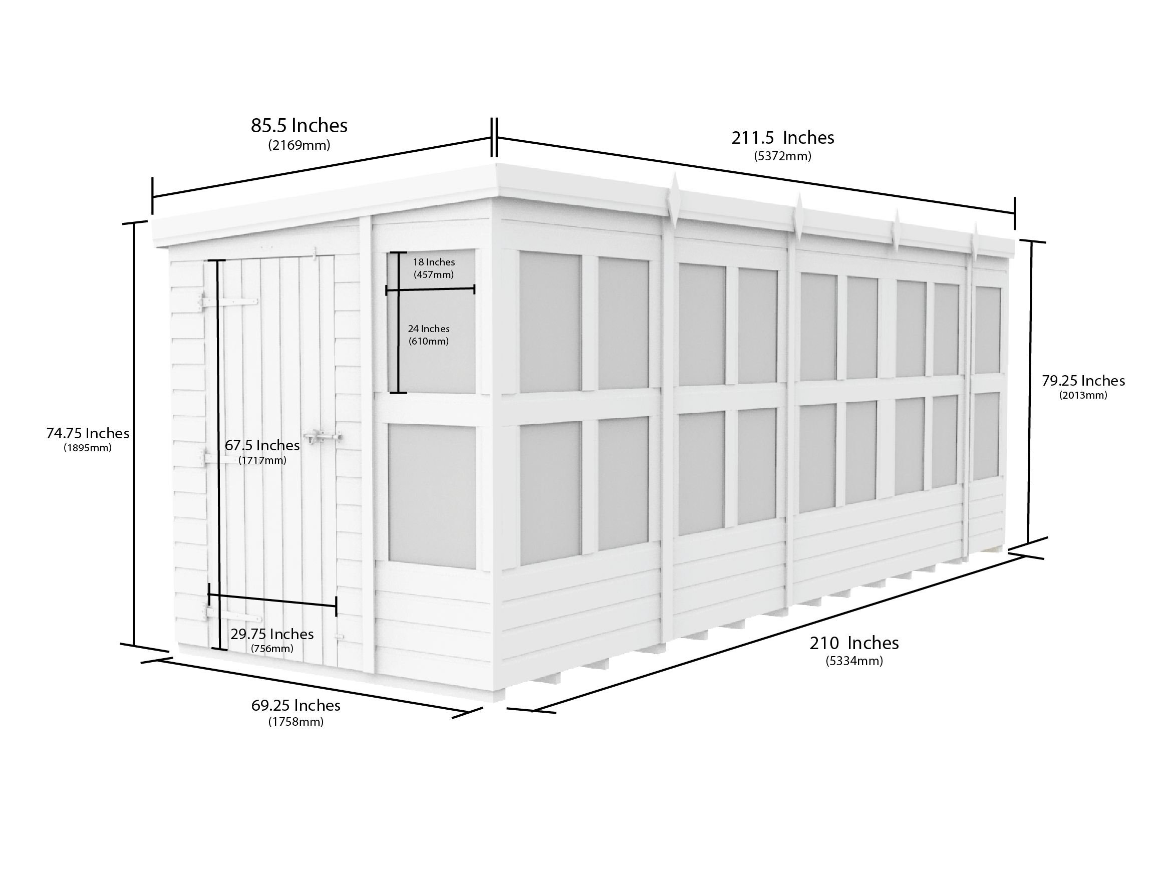 6 x 18 Pent Potting Shed