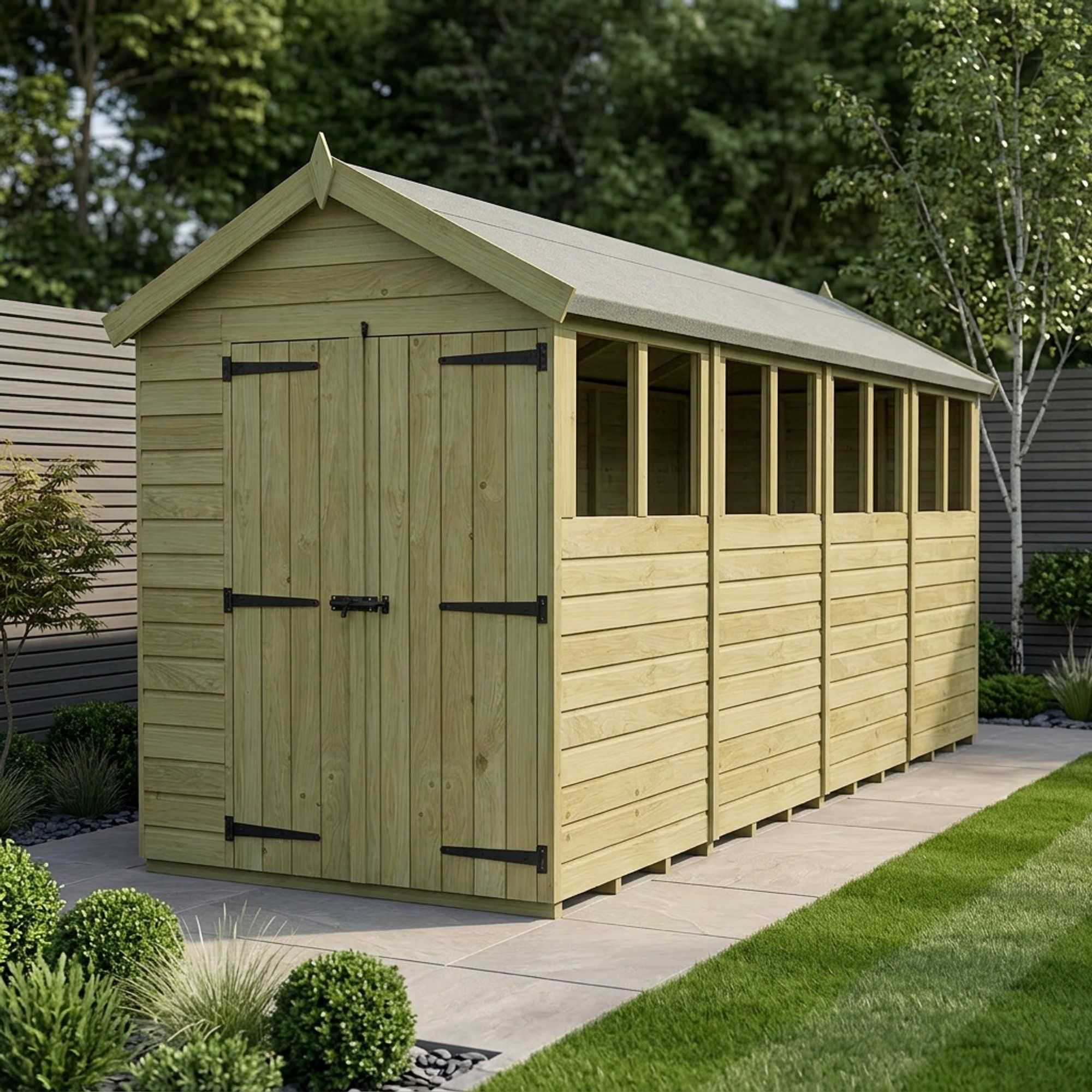 7 x 20 Apex Shed (Double Door, With Windows)