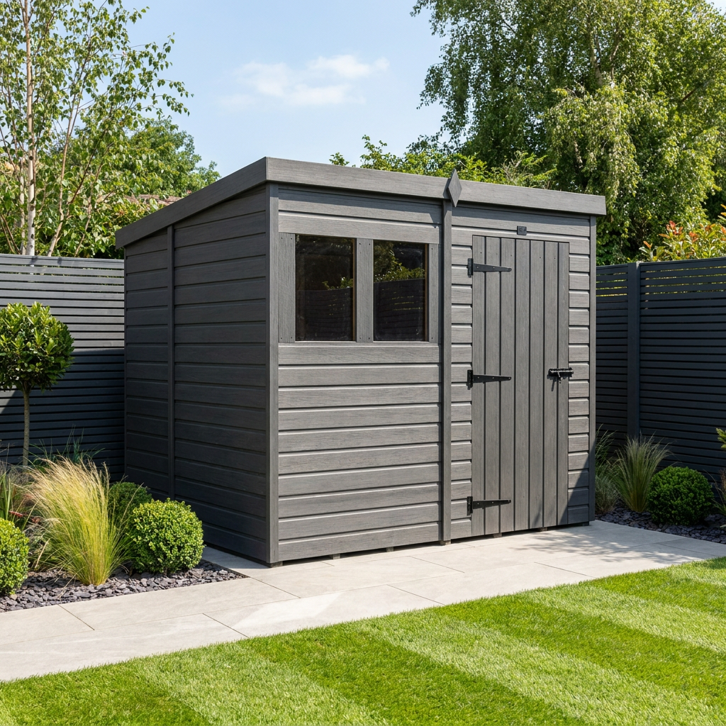 6x8 Pent Composite Shed (Single Door, With Windows)