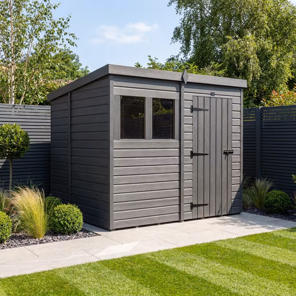 6x8 Pent Composite Shed (Single Door, With Windows)