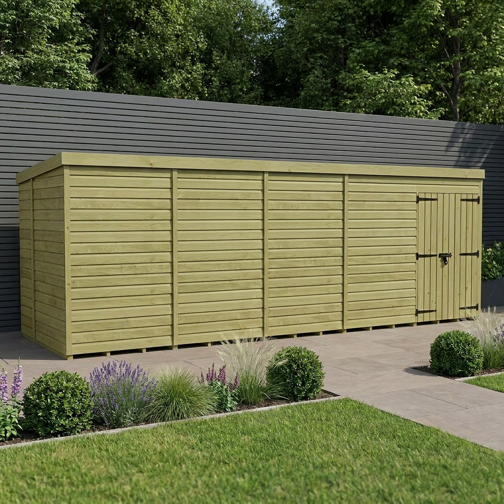 20 x 6 Pent Shed (Double Door, No Windows)