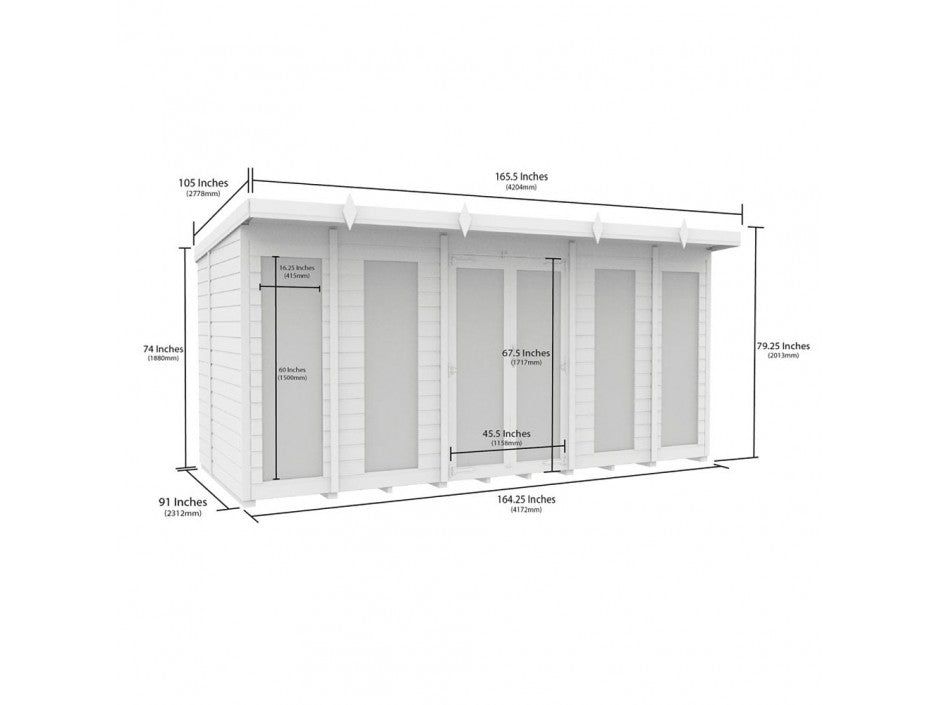 14 x 8 Pent Summer House (Full Height Window)