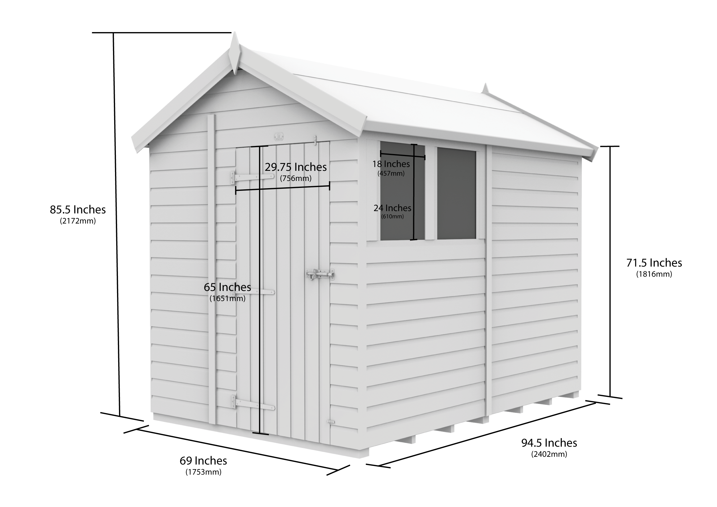 6 x 8 Apex Shed (Single Door, With Windows)