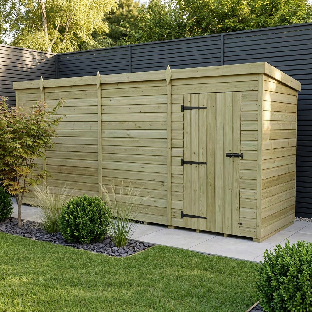15 x 4 Pent Shed (Single Door, No Windows)