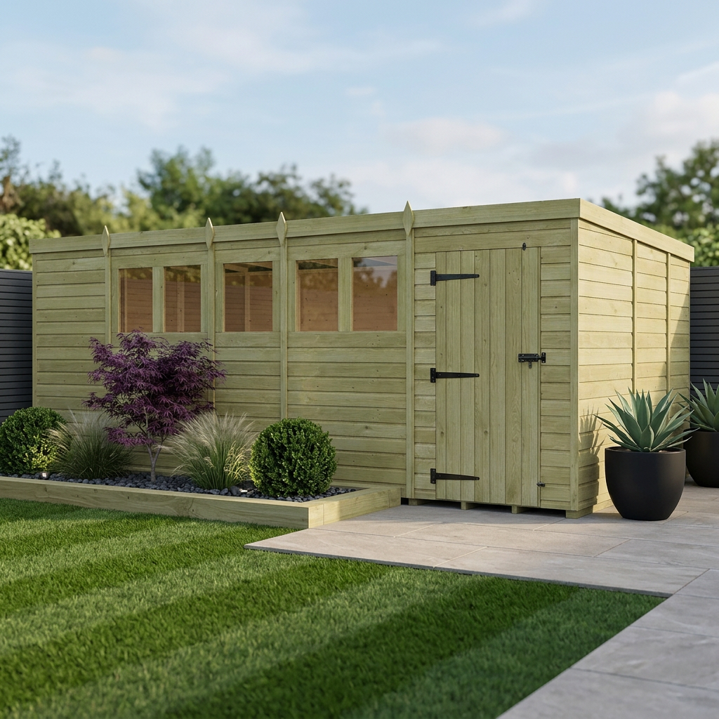 19 x 9 Pent Shed (Single Door, With Windows)
