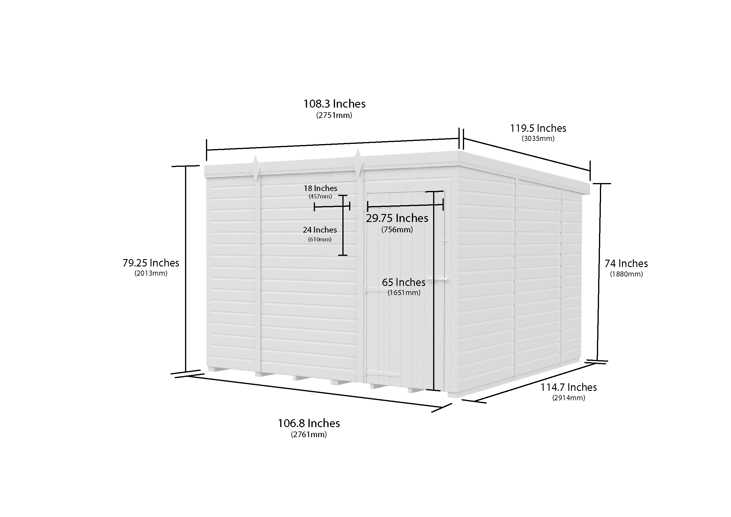 9 x 10 Pent Shed (Single Door, No Windows)