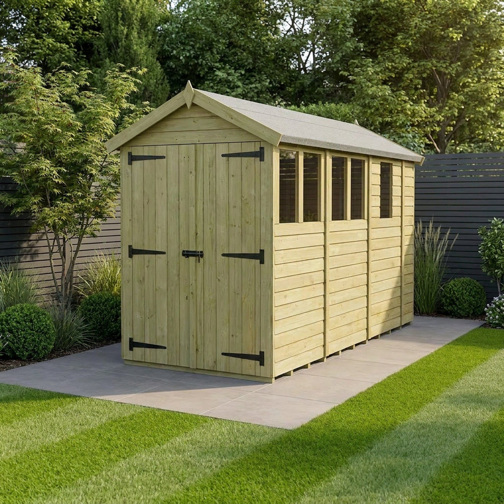 4 x 13 Apex Shed (Double Door, With Windows)