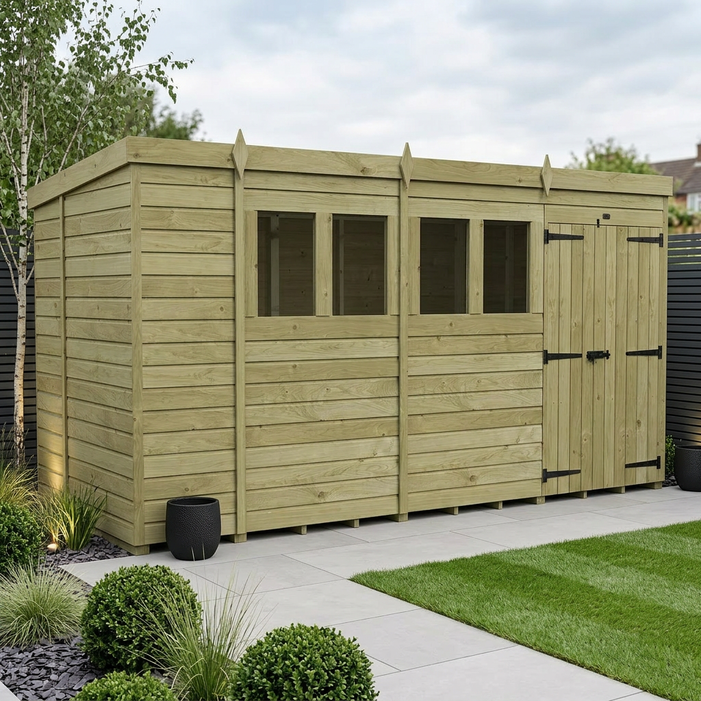 14 x 5 Pent Shed (Double Door, With Windows)