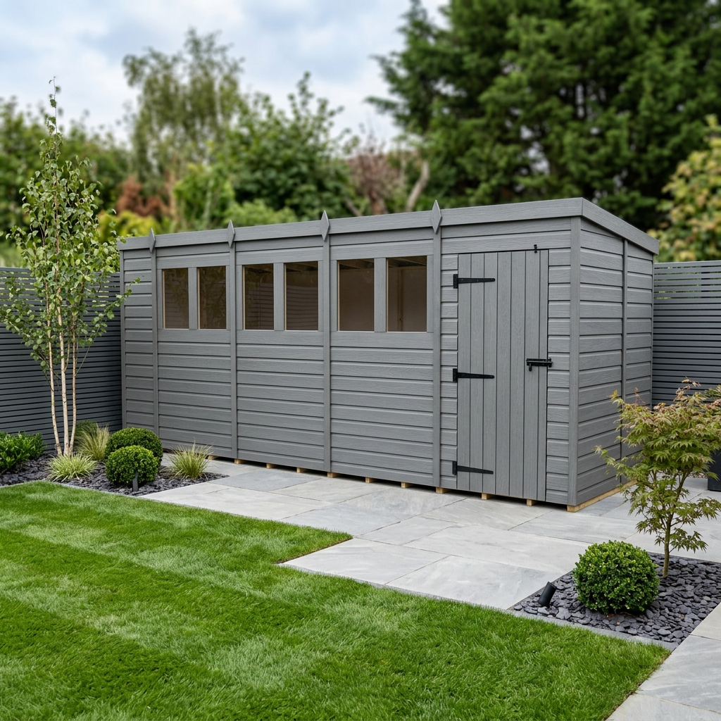 18x6 Pent Composite Shed (Single Door, With Windows)