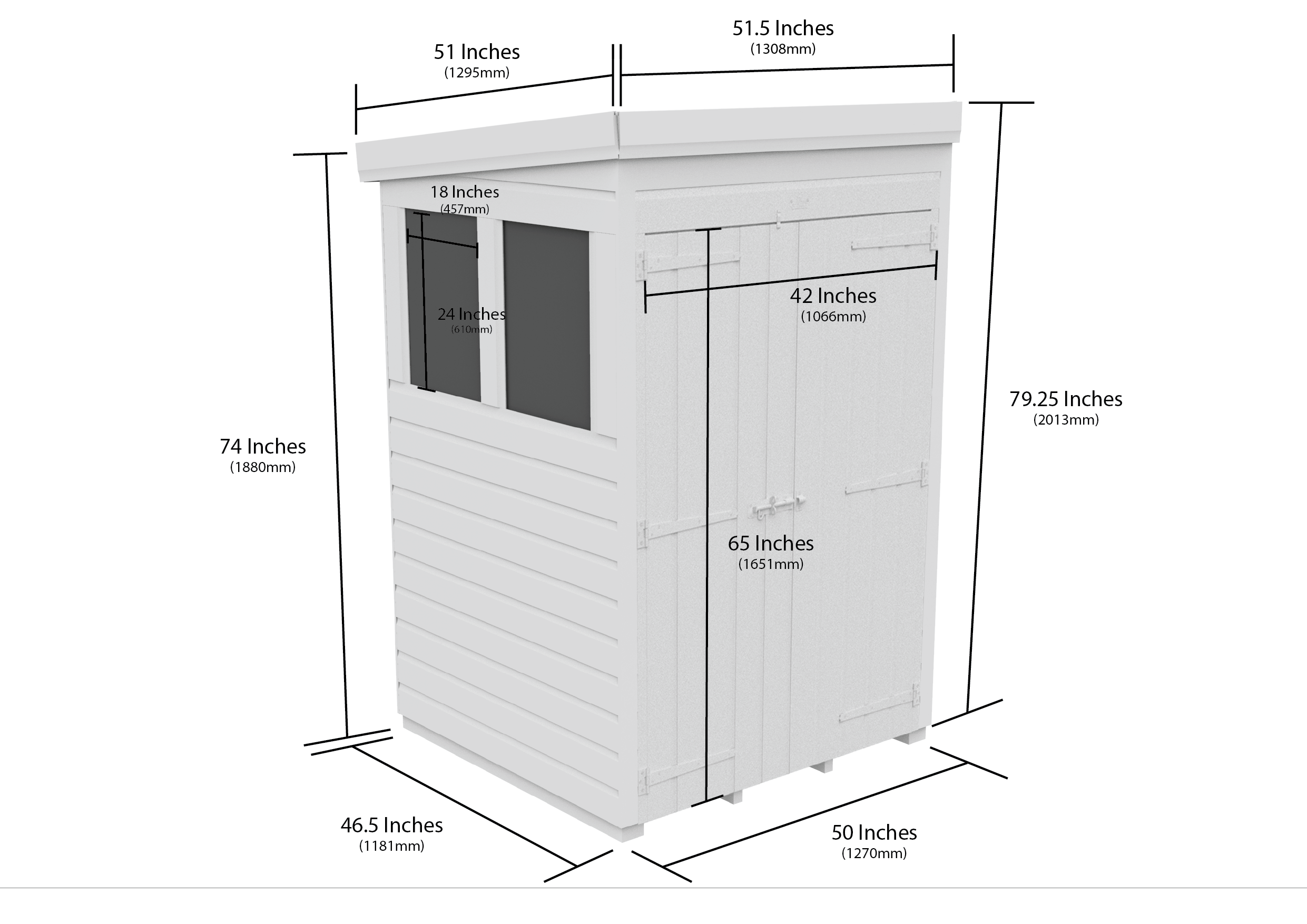 4 x 4 Pent Shed (Double Door, With Windows)