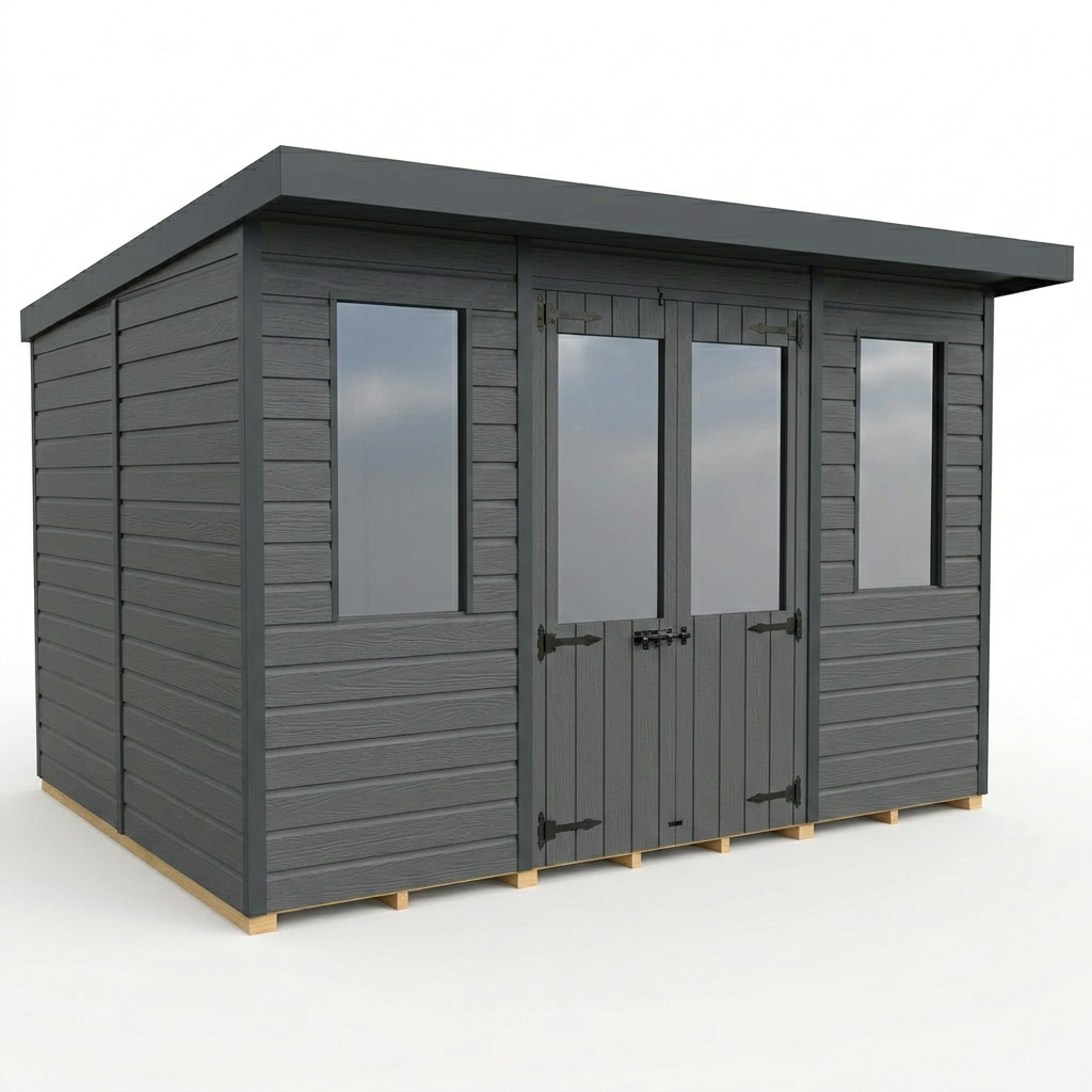 10x8 Composite Pent Summer House (Double Doors, With Windows)