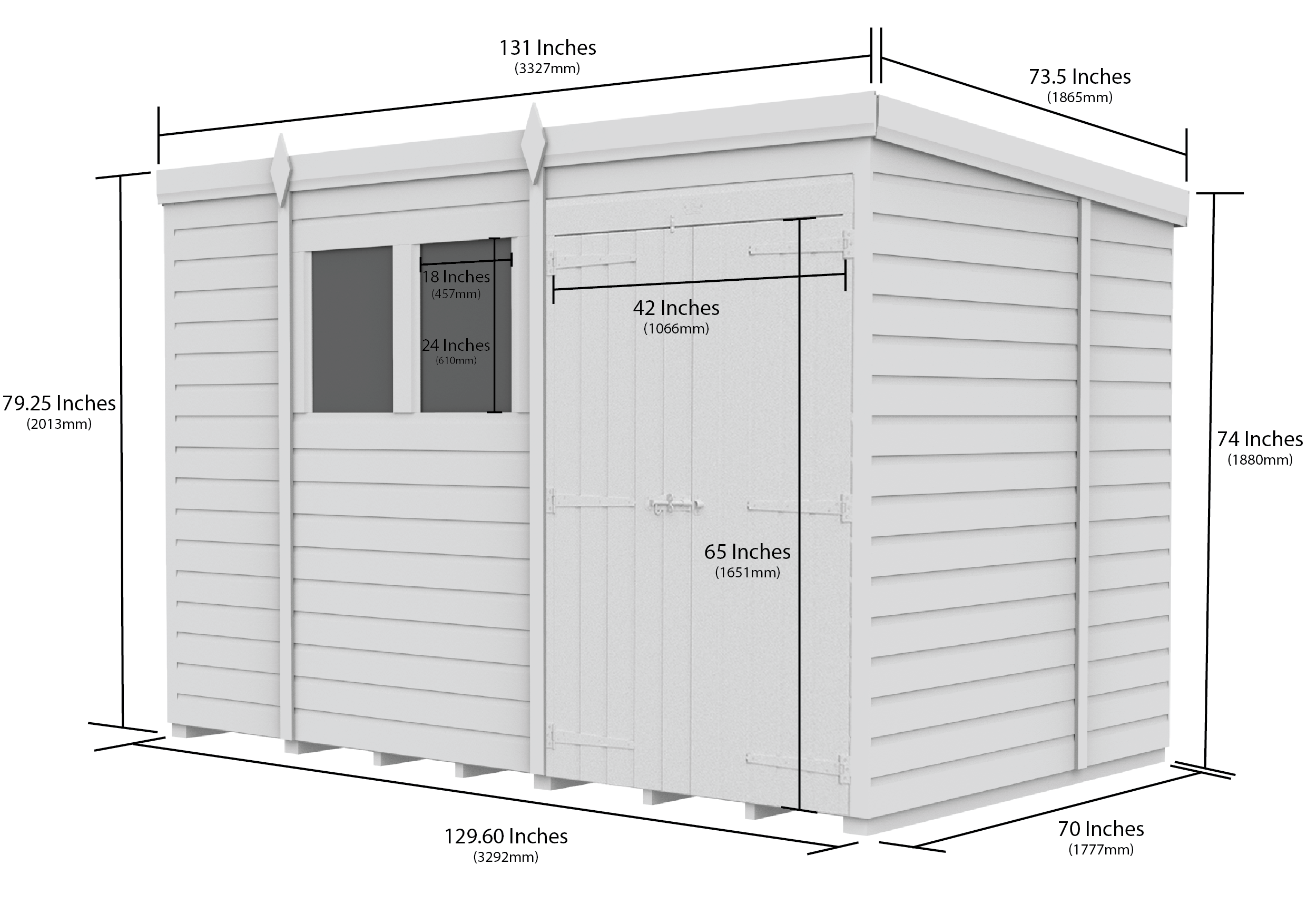 11 x 6 Pent Shed (Double Door, No Windows)