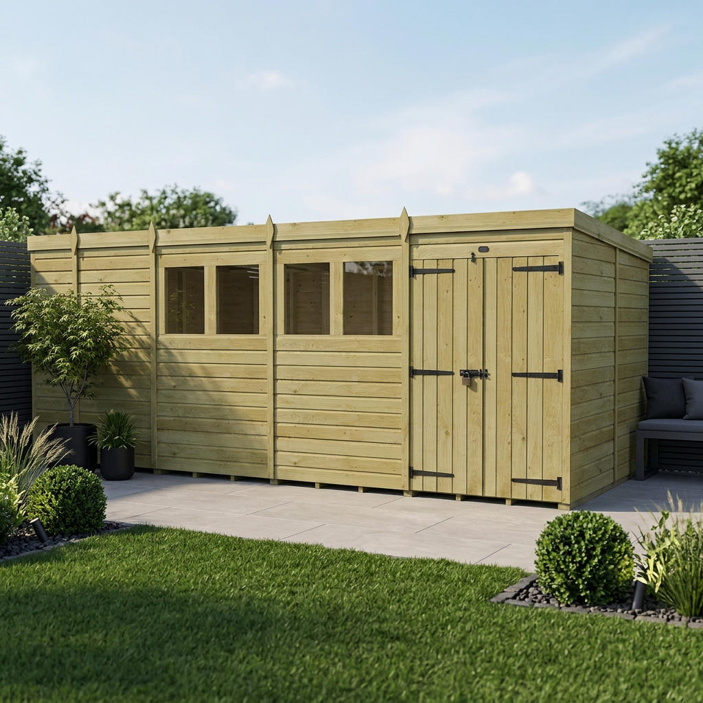 17 x 10 Pent Shed (Double Door, With Windows)