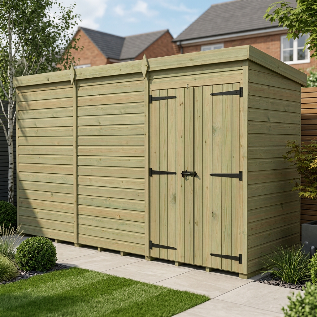 12 x 4 Pent Shed (Double Door, No Windows)
