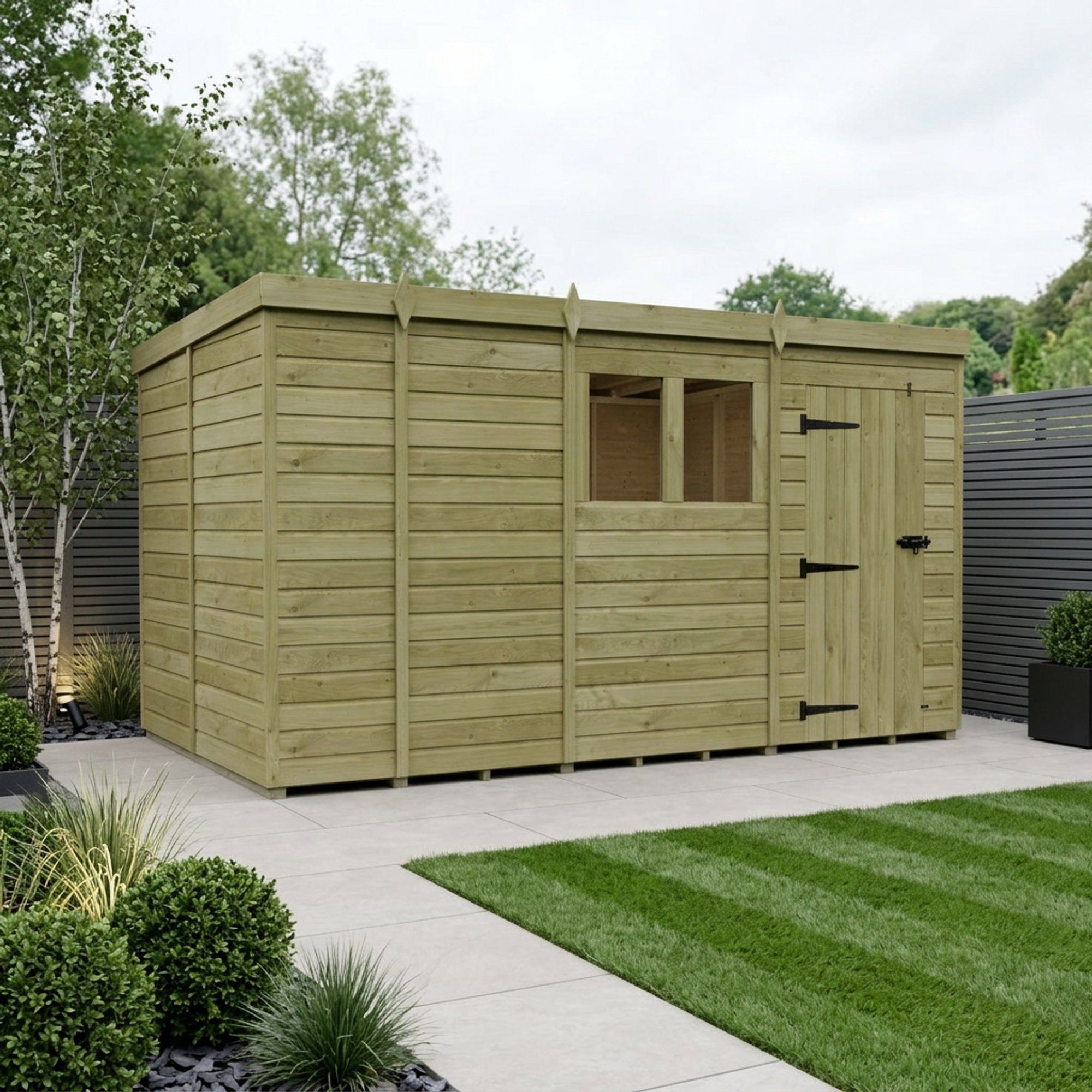 13 x 9 Pent Shed (Single Door, With Windows)