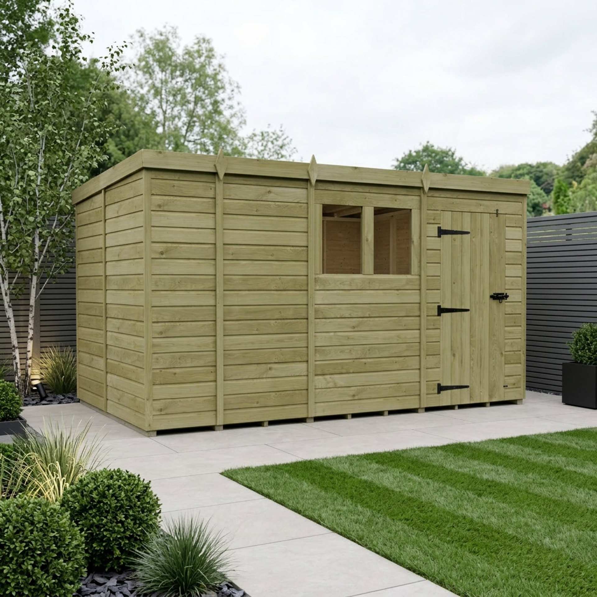 13 x 9 Pent Shed (Single Door, With Windows)