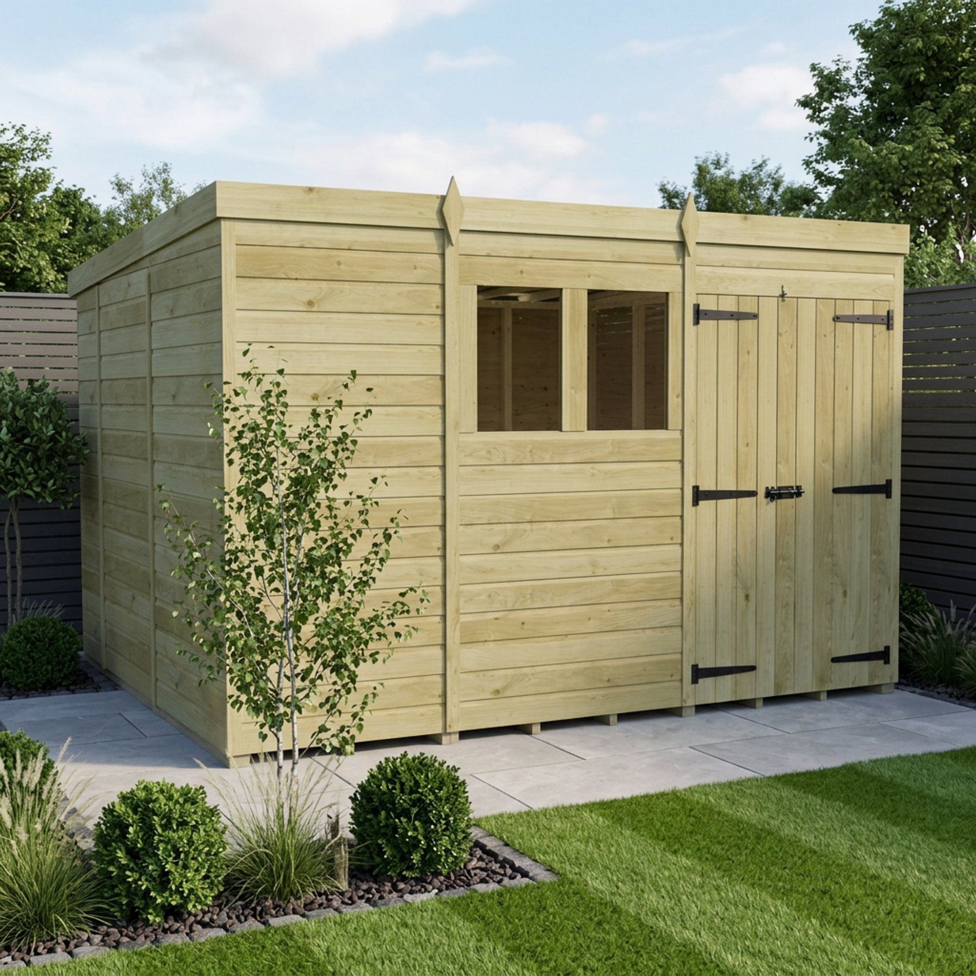 11 x 10 Pent Shed (Double Door, With Windows)