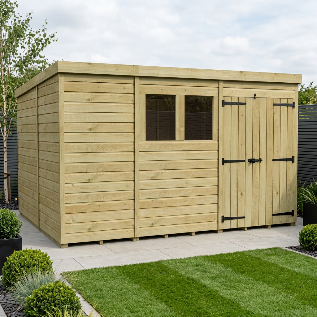 11 x 10 Pent Shed (Double Door, With Windows)