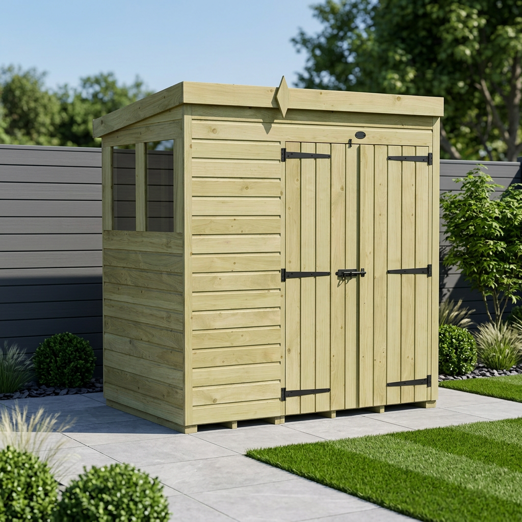 7 x 4 Pent Shed (Double Door, With Windows)
