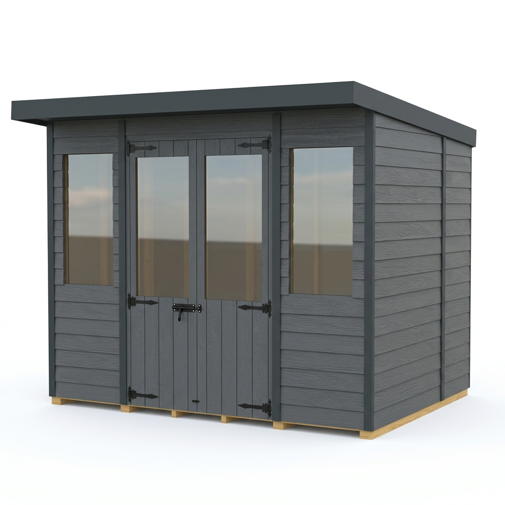 8x6 Composite Pent Summer House (Double Doors, With Windows)