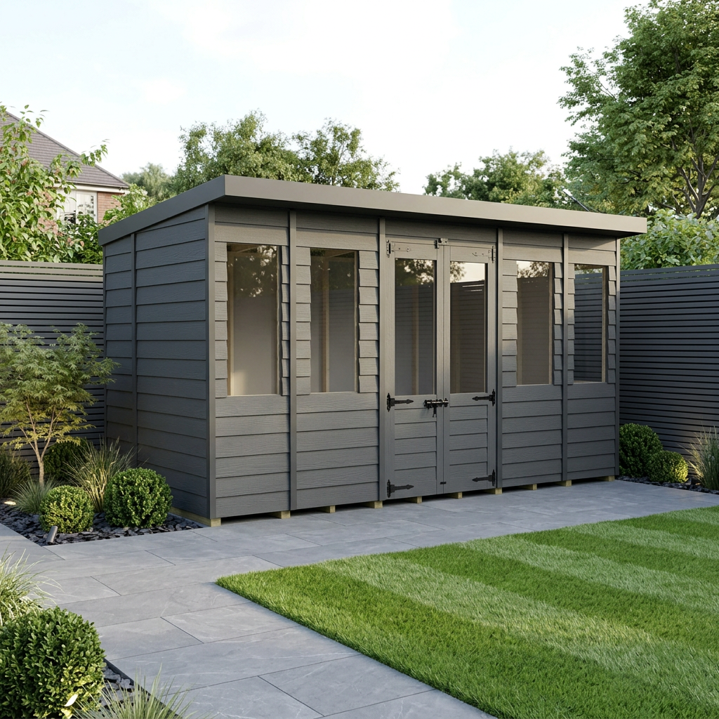 14x5 Composite Pent Summer House (Double Doors, With Windows)