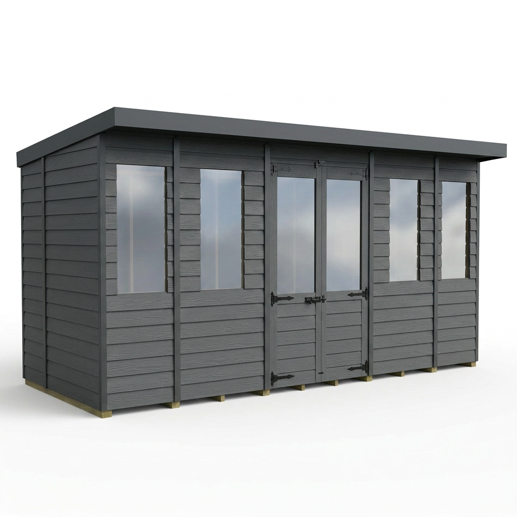 14x5 Composite Pent Summer House (Double Doors, With Windows)