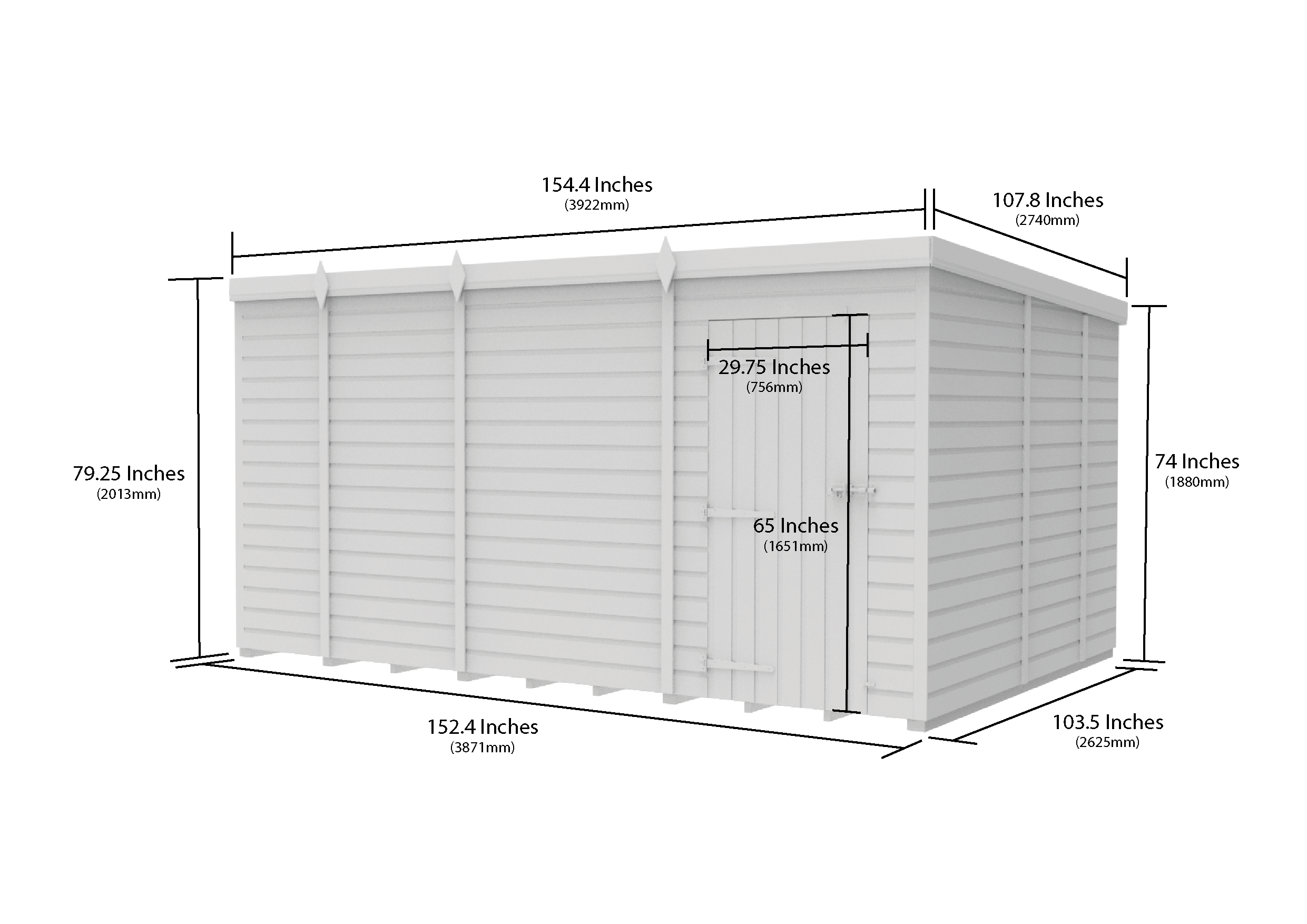 13 x 9 Pent Shed (Single Door, No Windows)