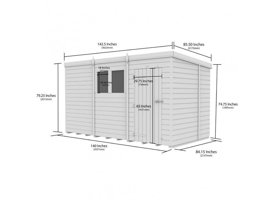 12x7 Pent Composite Shed (Single Door, No Windows)