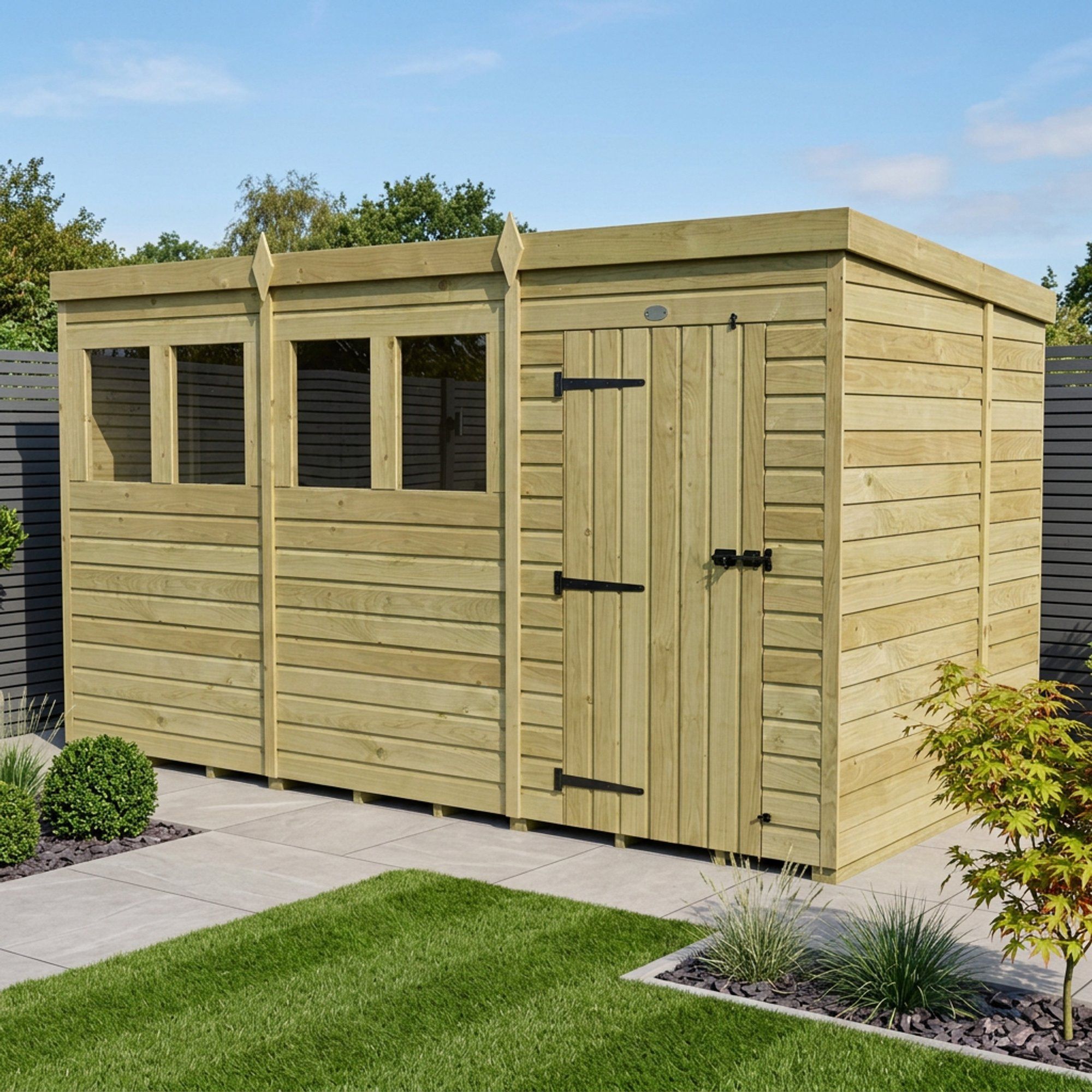 12 x 7 Pent Shed (Single Door, With Windows)