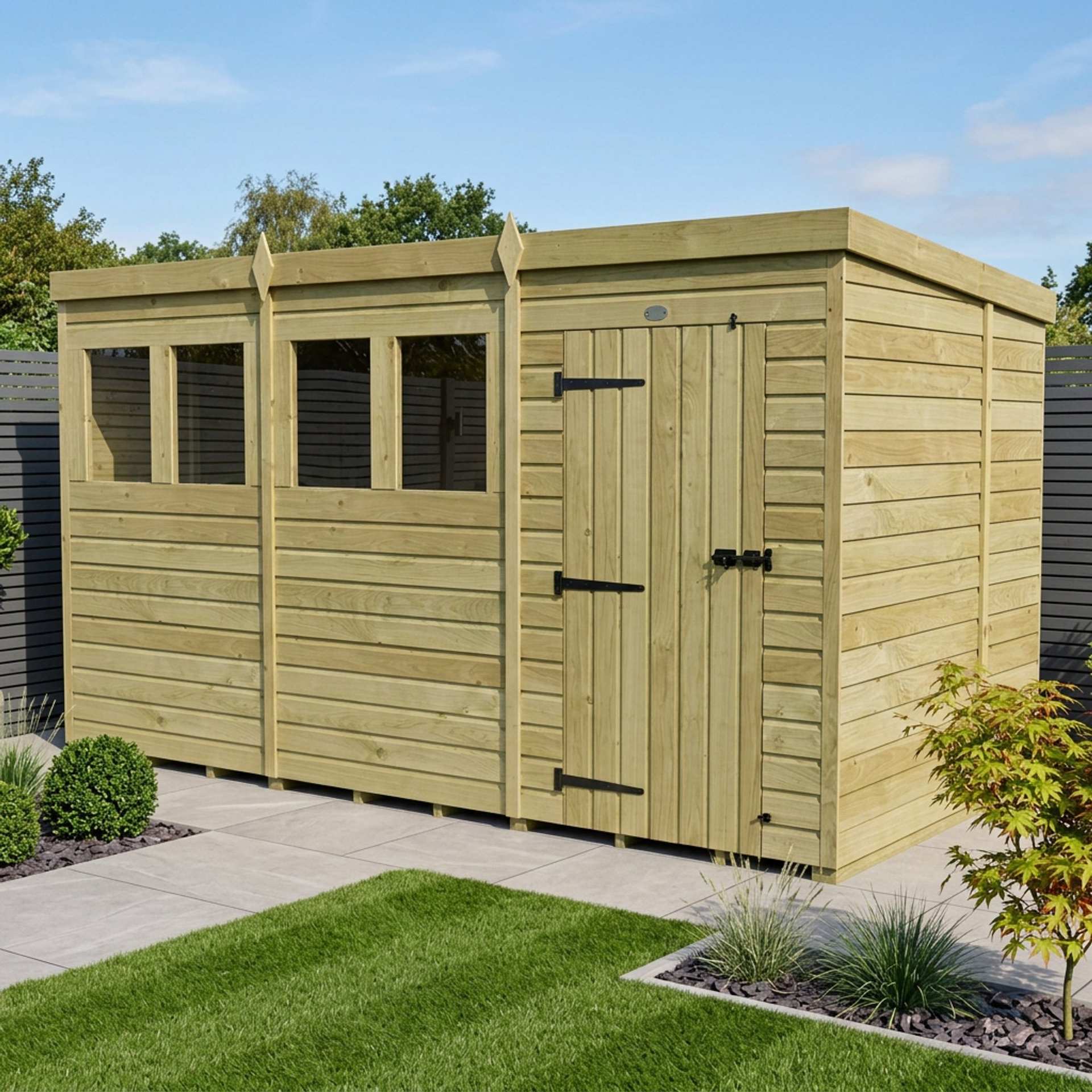 12 x 7 Pent Shed (Single Door, With Windows)