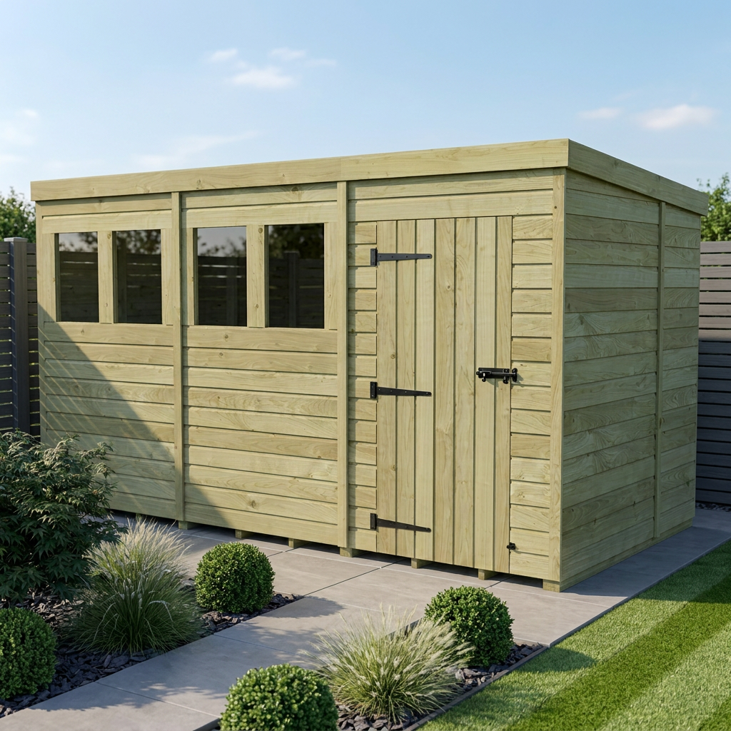 12 x 7 Pent Shed (Single Door, With Windows)