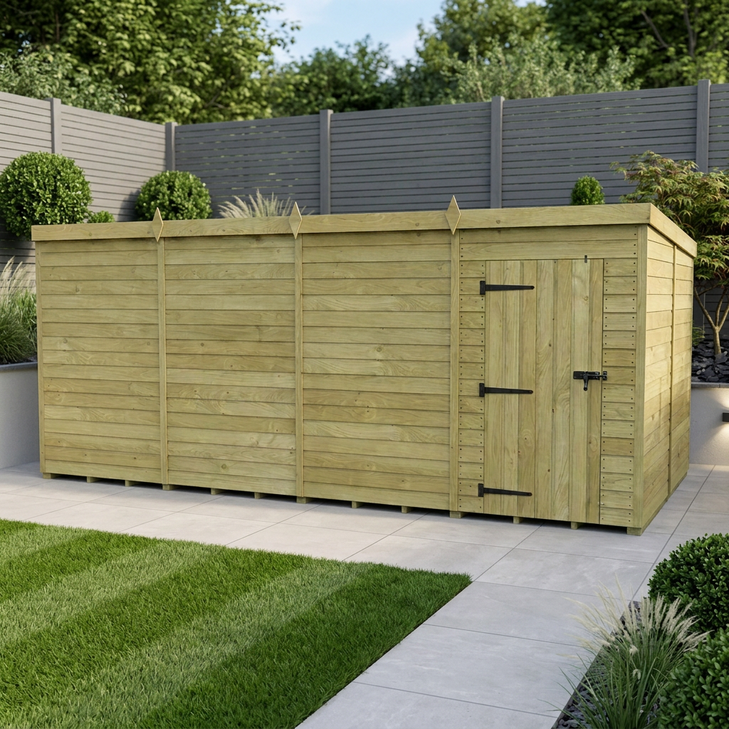 16 x 8 Pent Shed (Single Door, No Windows)