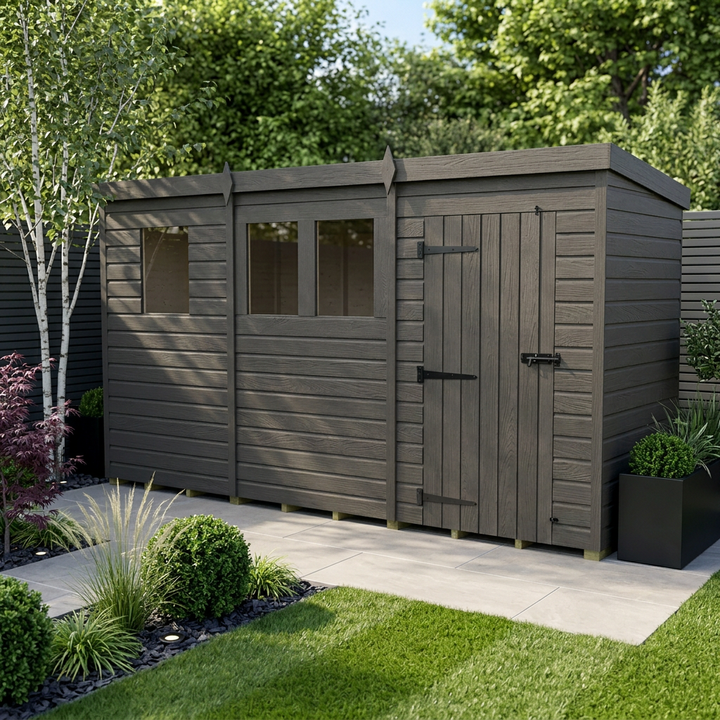 13x4 Pent Composite Shed (Single Door, With Windows)