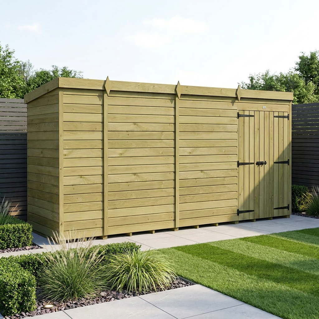 13 x 4 Pent Shed (Double Door, No Windows)