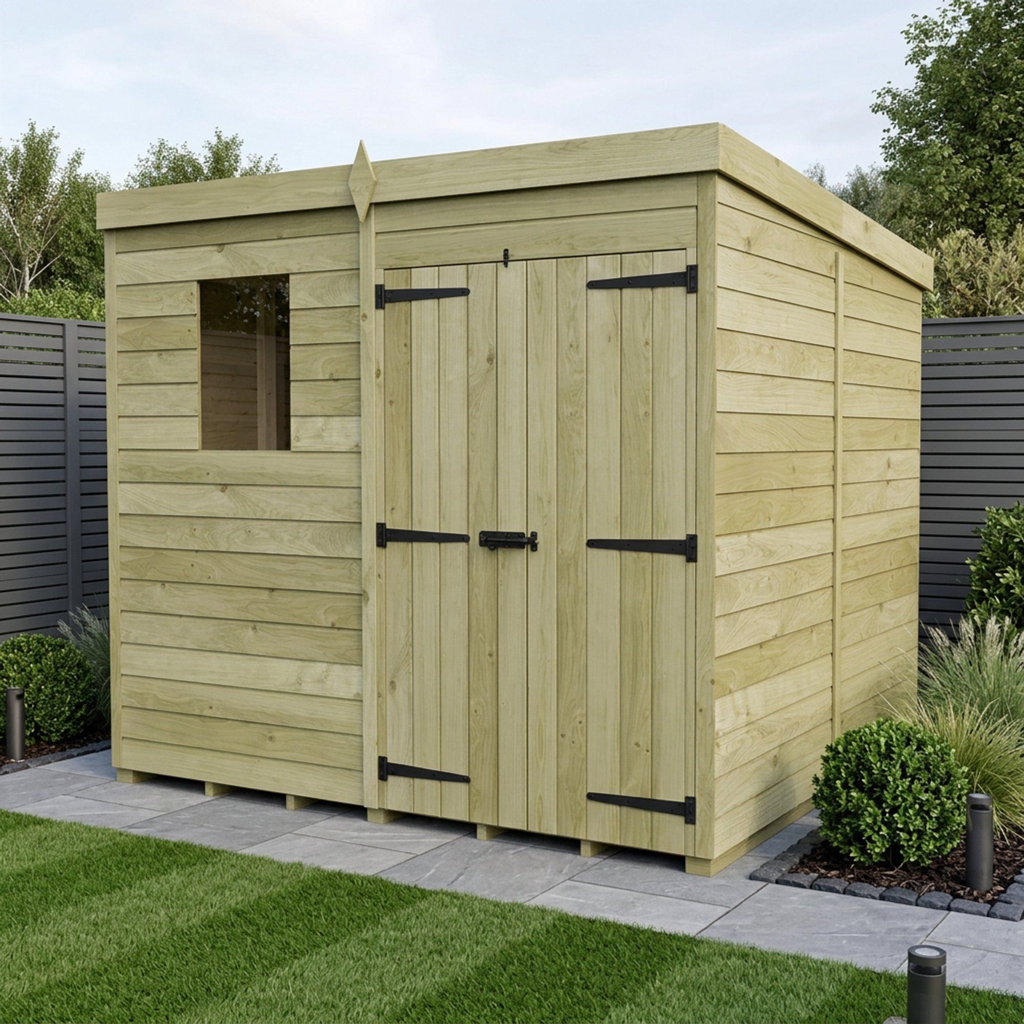 7 x 8 Pent Shed (Double Door, With Windows)