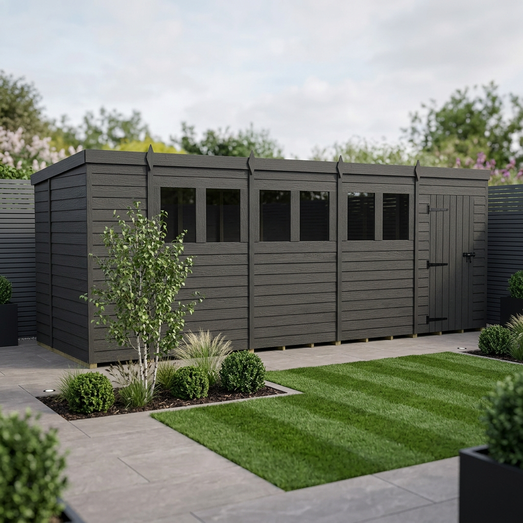 19x6 Pent Composite Shed (Single Door, With Windows)