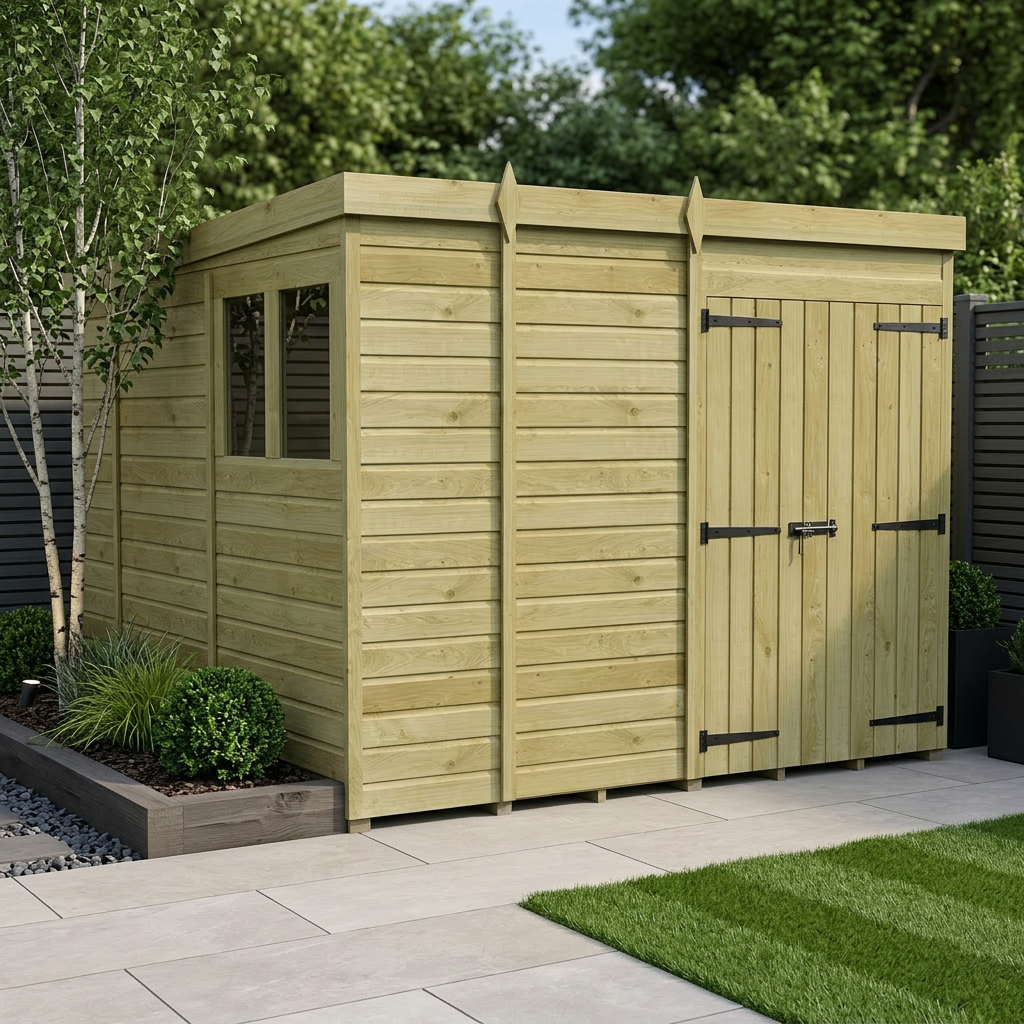 9 x 10 Pent Shed (Double Door, With Windows)