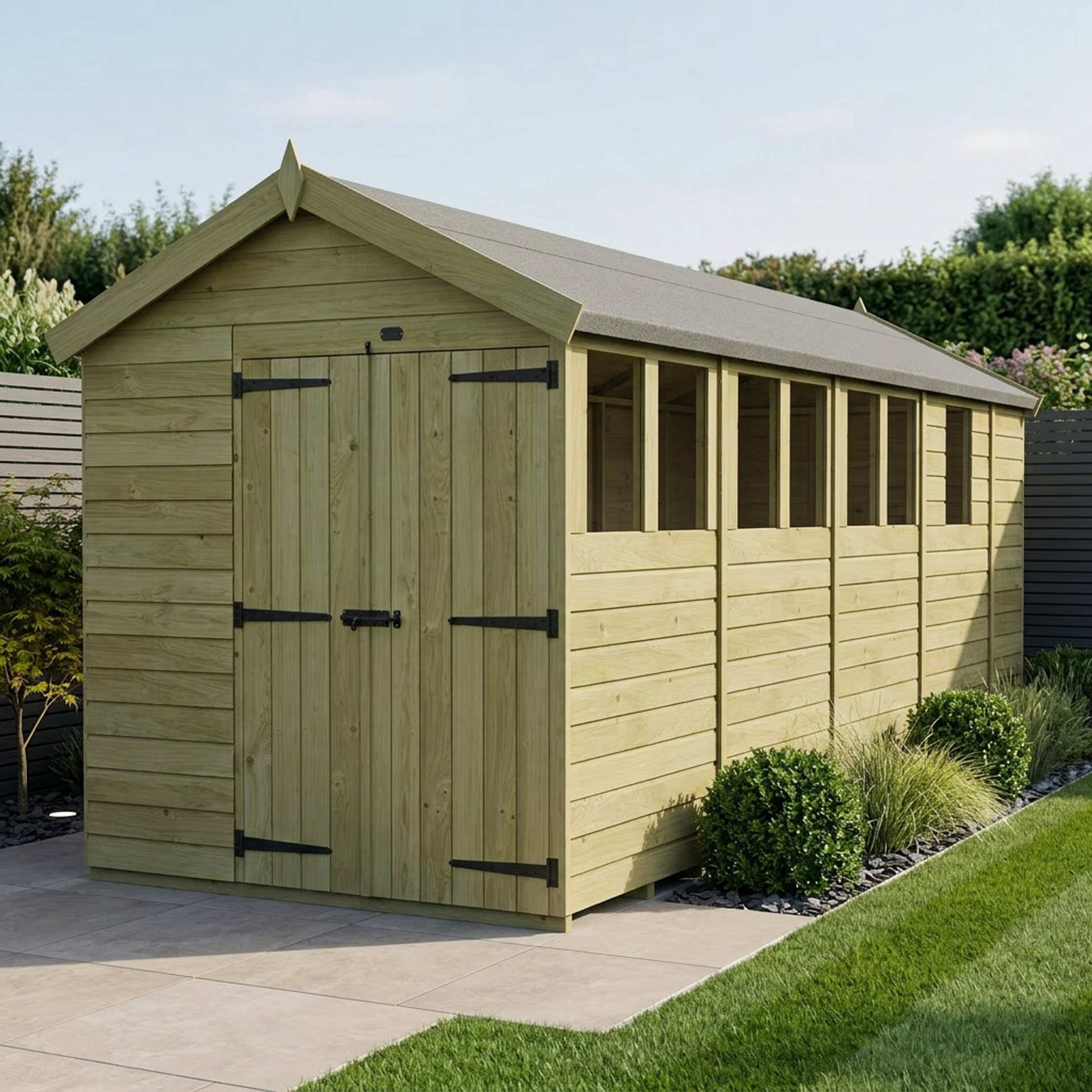 7 x 17 Apex Shed (Double Door, With Windows)