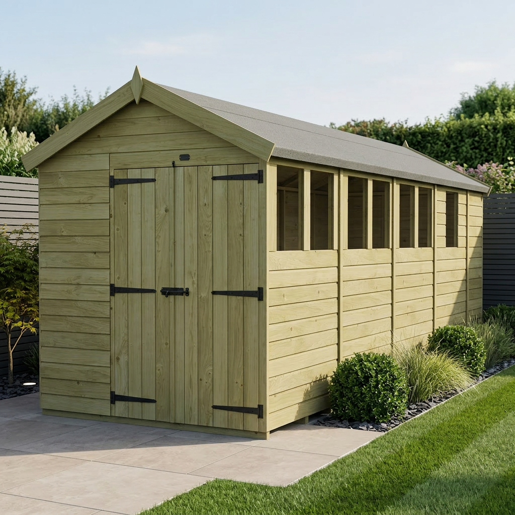 7 x 17 Apex Shed (Double Door, With Windows)