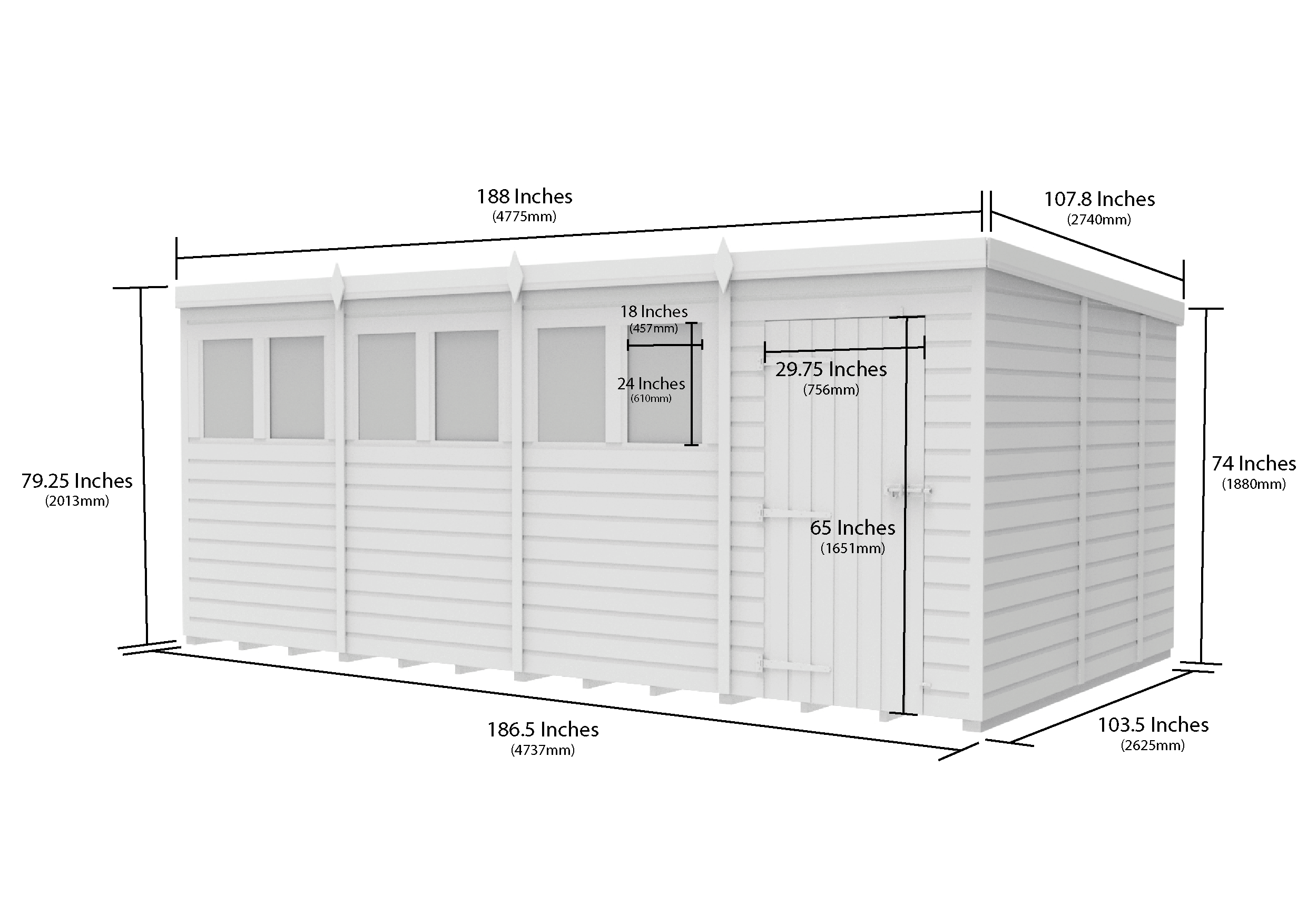 16 x 9 Pent Shed (Single Door, With Windows)