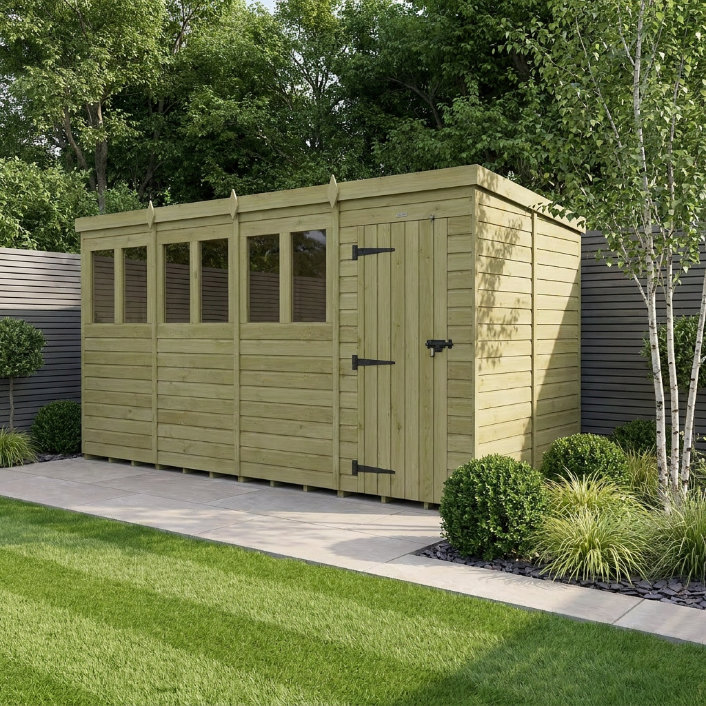 16 x 9 Pent Shed (Single Door, With Windows)