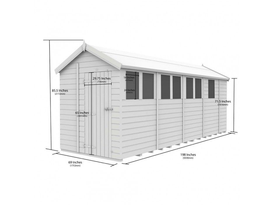 6 x 17 Apex Shed (Double Door, With Windows)