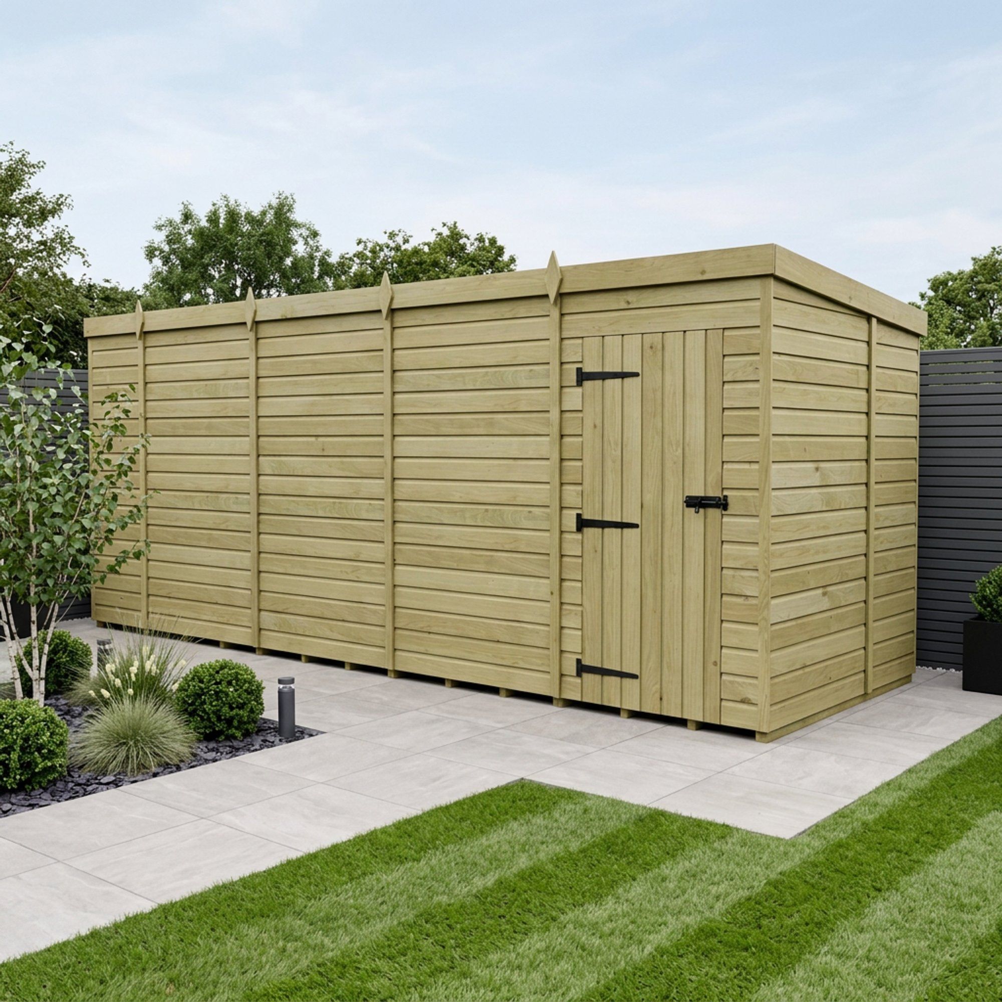 17 x 7 Pent Shed (Single Door, No Windows)
