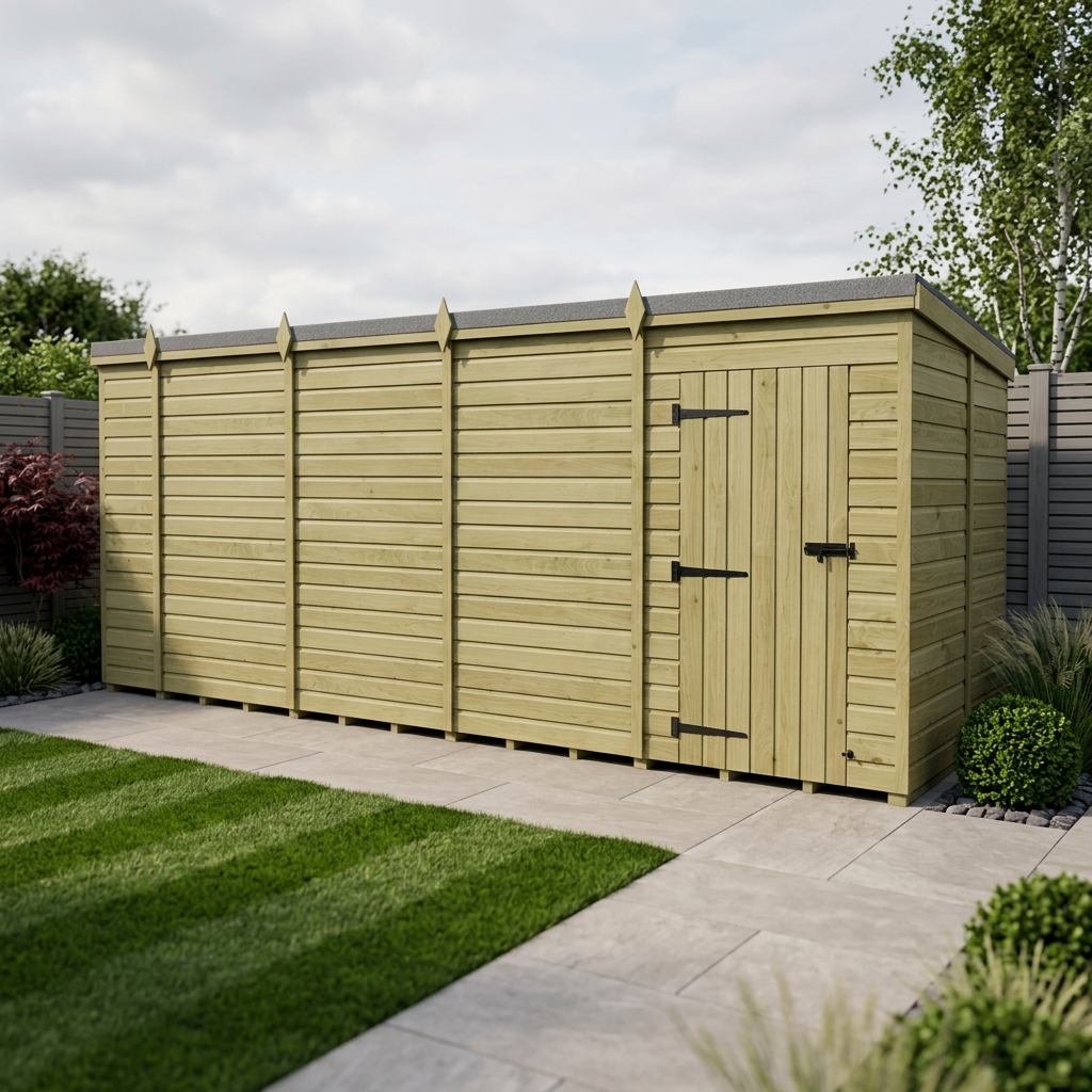 17 x 7 Pent Shed (Single Door, No Windows)