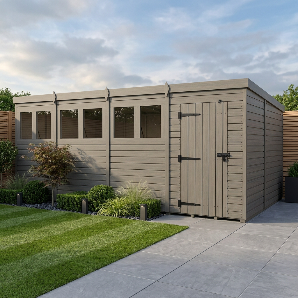 20x9 Pent Composite Shed (Single Door, With Windows)