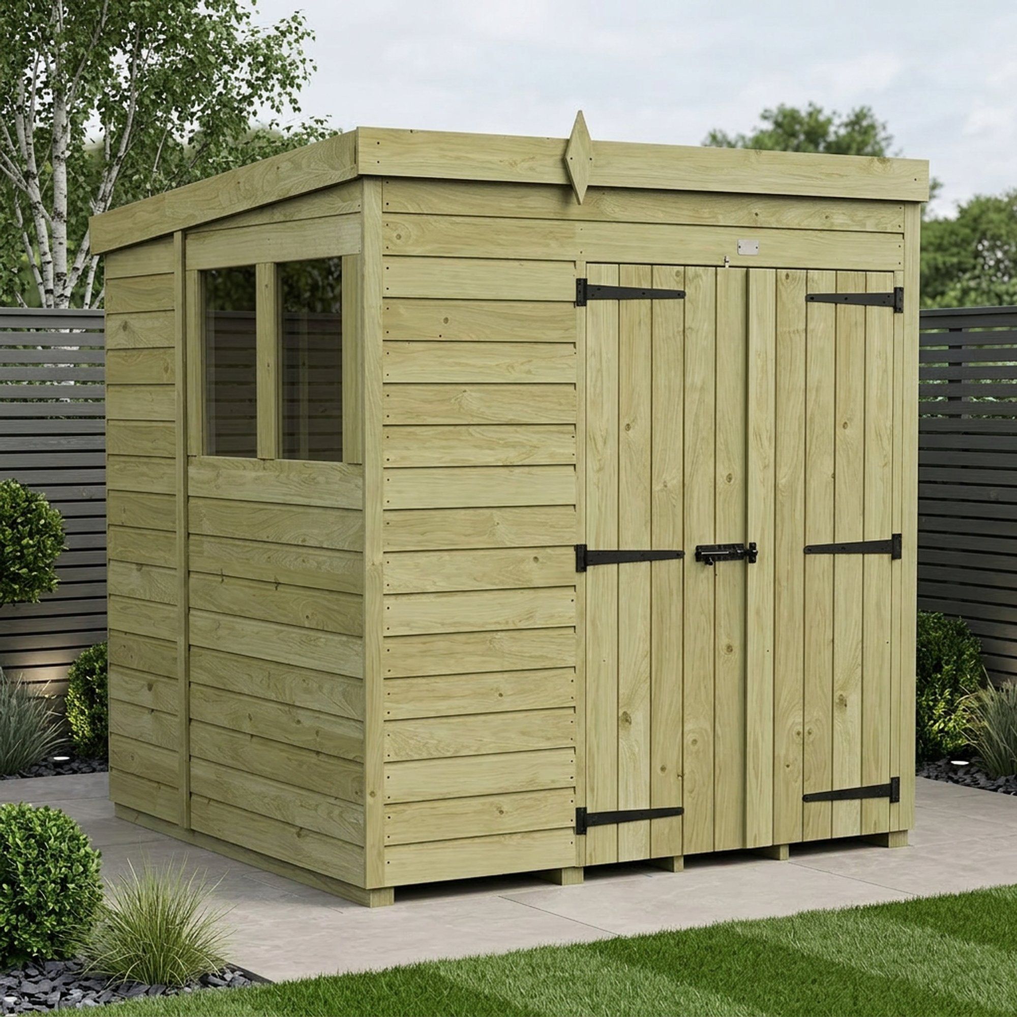 6 x 6 Pent Shed (Double Door, With Windows)