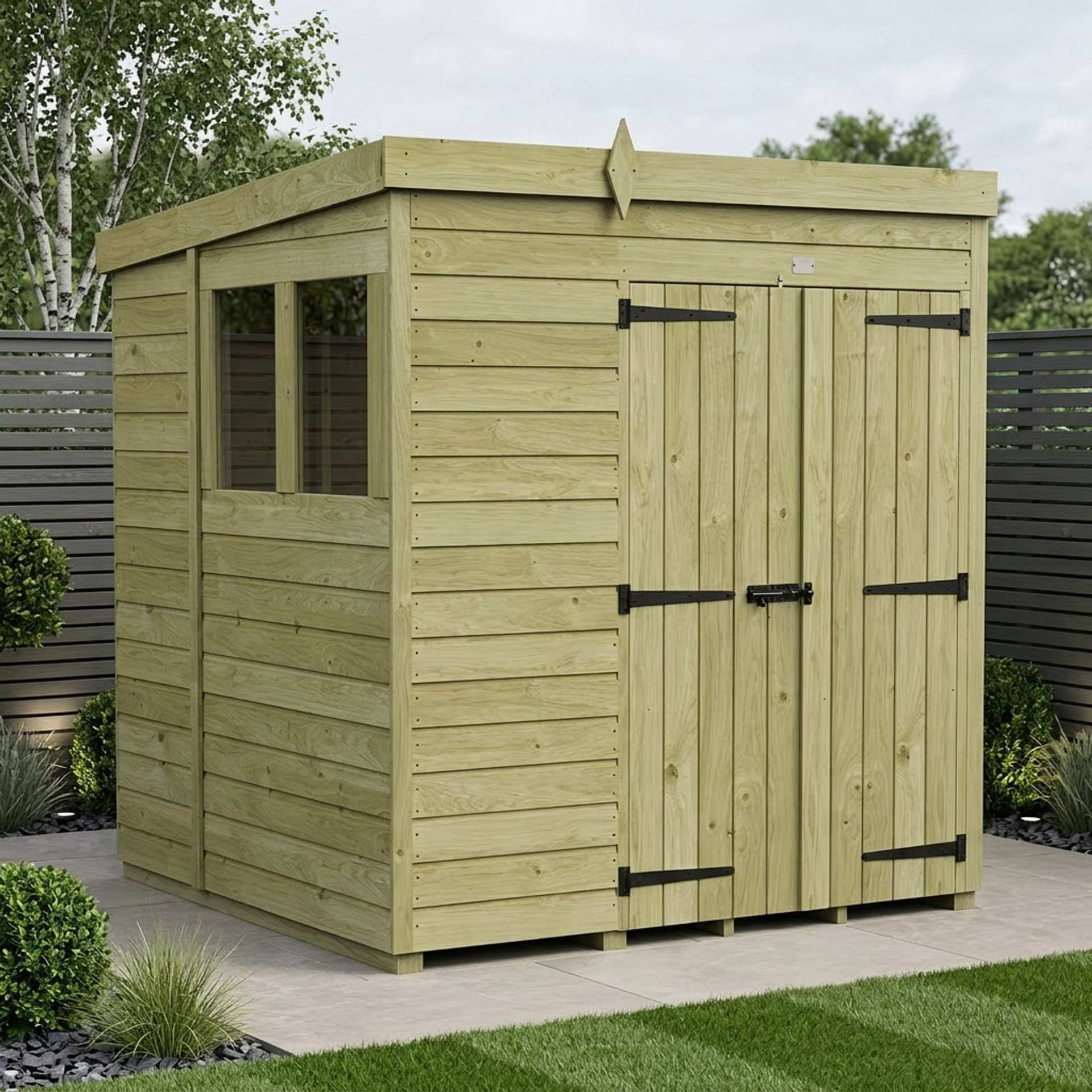 6 x 6 Pent Shed (Double Door, With Windows)