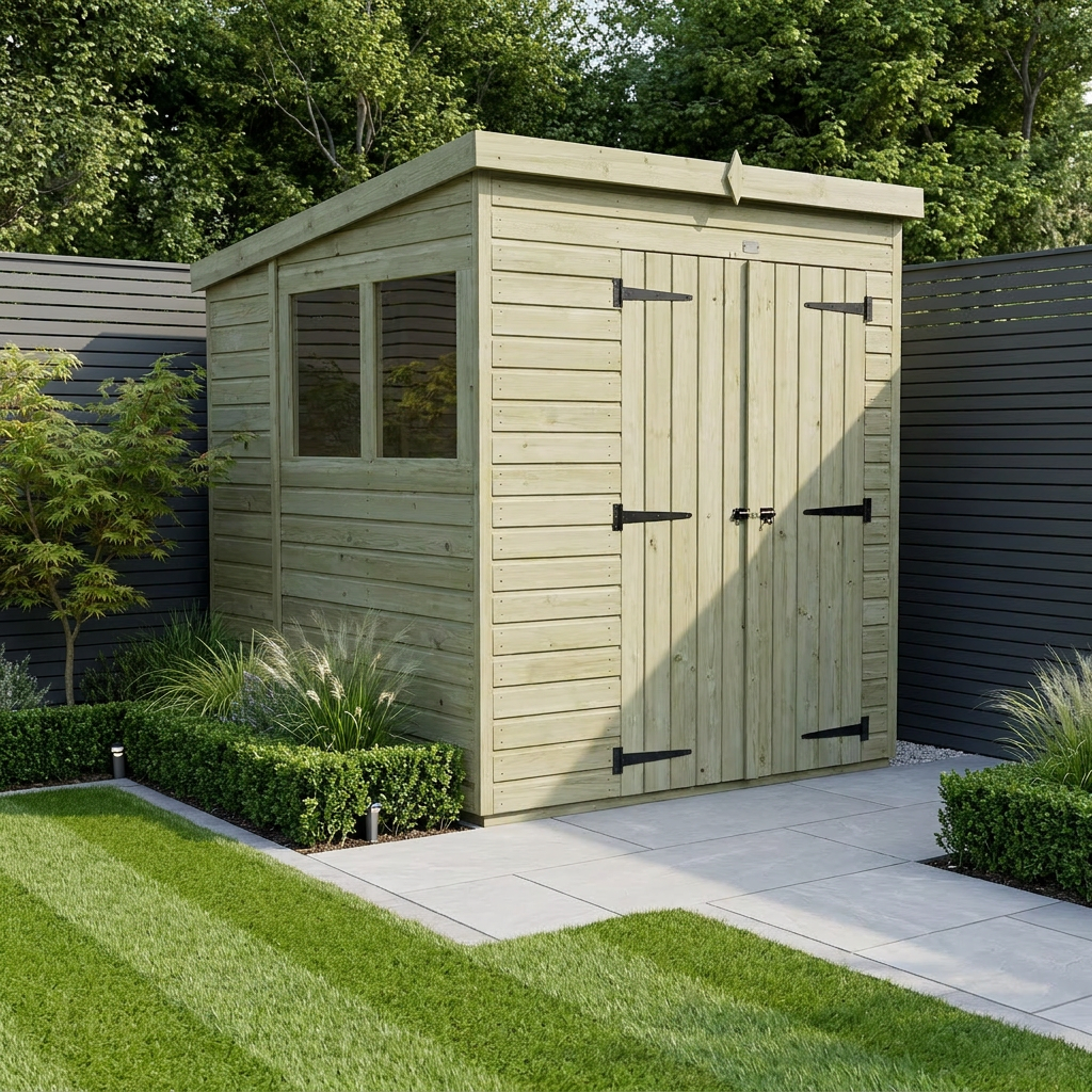 6 x 6 Pent Shed (Double Door, With Windows)