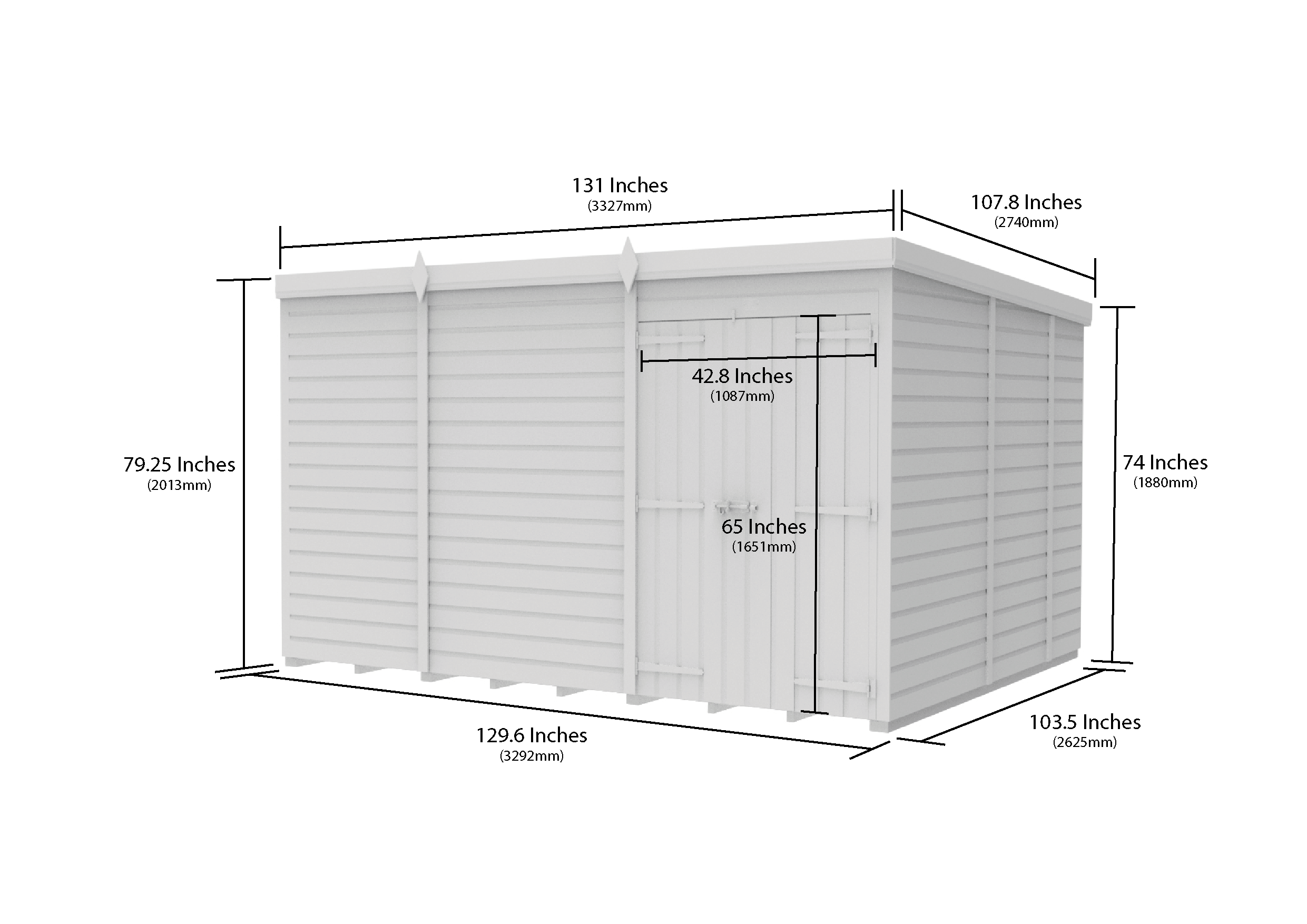 11 x 9 Pent Shed (Double Door, No Windows)
